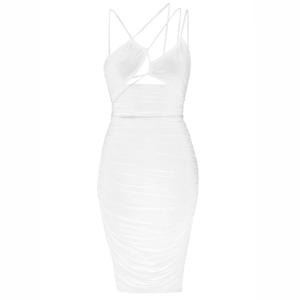 Leau Seoul Strap Mesh Midi Dress in White